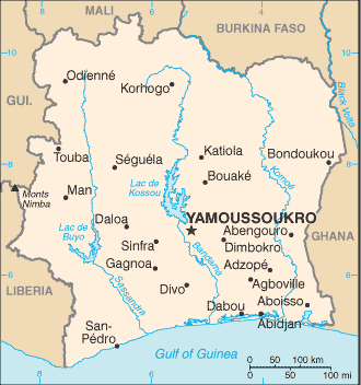 Map of C&ocirc;te d'Ivoire